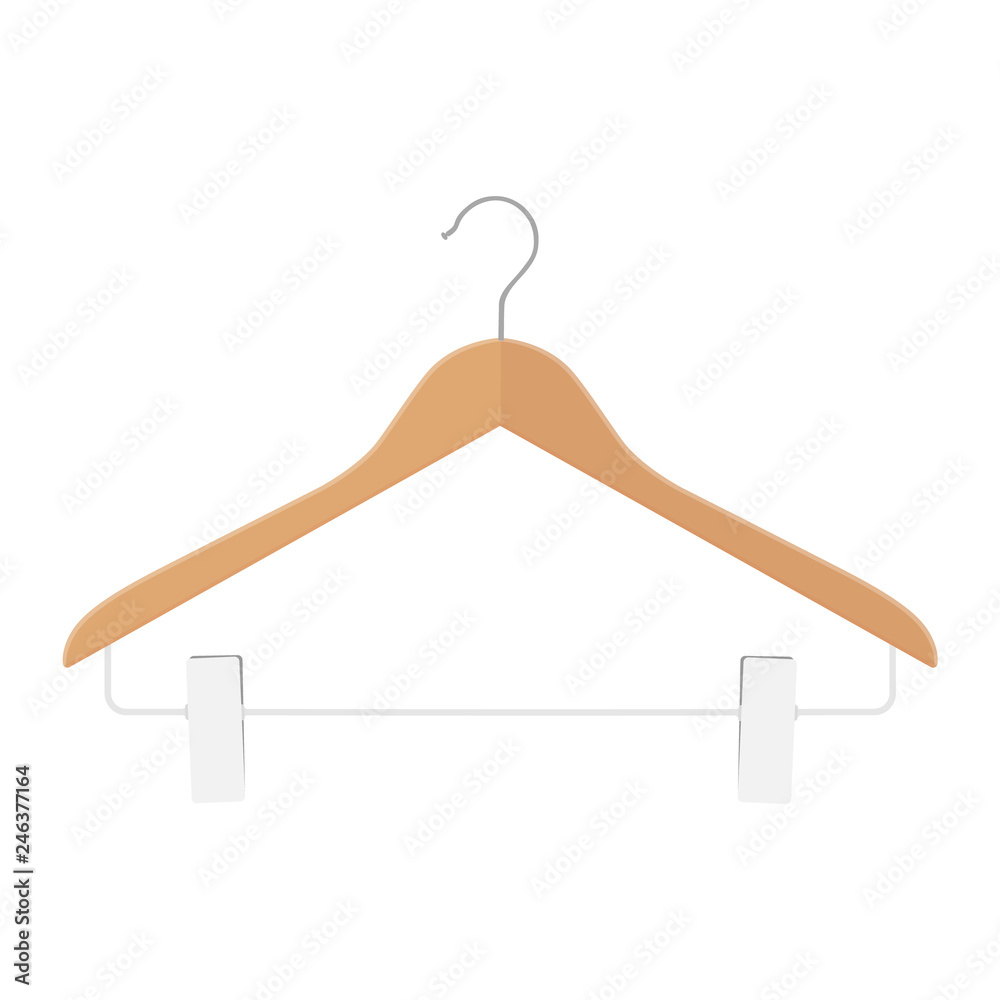 Wooden coat hanger with clips, clothes hanger on a white background. Wooden coat hanger with clips, clothes hanger on a white background.