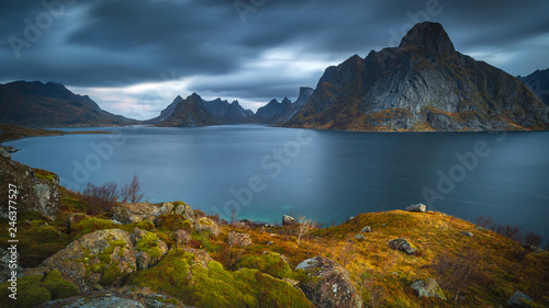 Lofoten landscape in autumn norway moutains 