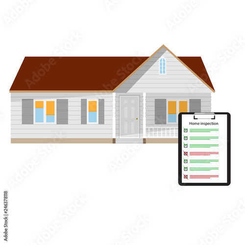 Home inspection checklist paper on clipboard and house home building. Real Estate Inspection Report
