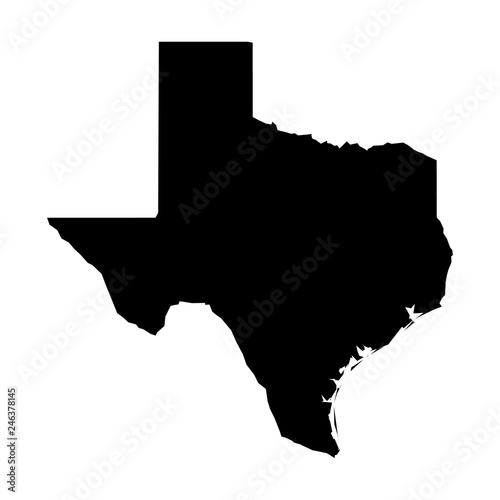 Texas, state of USA - solid black silhouette map of country area. Simple flat vector illustration