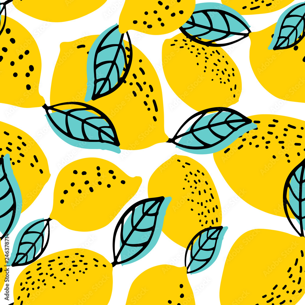 Seamless pattern with whole lemons. Vector illustration.