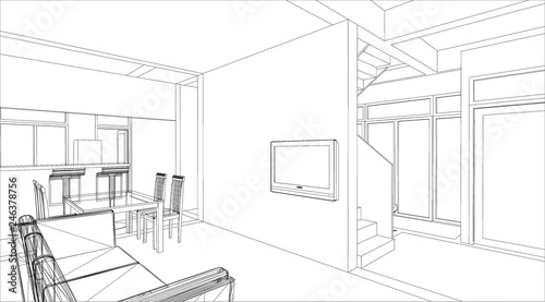 sketch design of interior dining room, vector