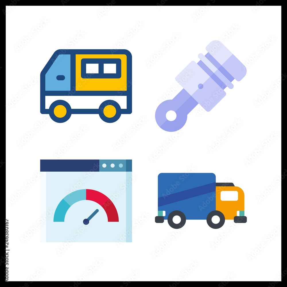 4 auto icon. Vector illustration auto set. piston and speedometer icons for auto works 4 auto icon. Vector illustration auto set. piston and speedometer icons for auto works