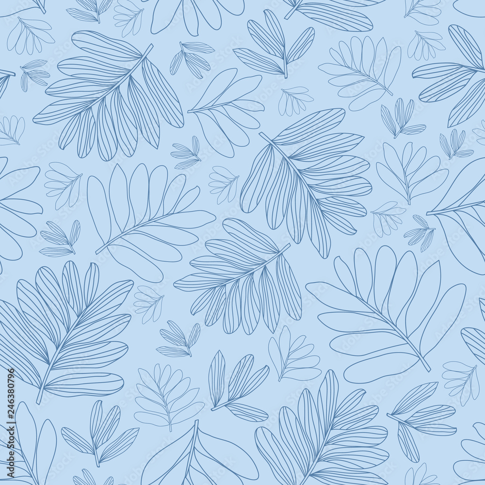 Vector line art leaves seamless pattern, baby blue, wallpaper, backgrounds,  wallpaper Stock Vector | Adobe Stock