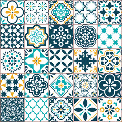 Keuken achterwand Portugese tegeltjes patronen Mediterraan azulejos mozaïek turquoise geel  © redkoala