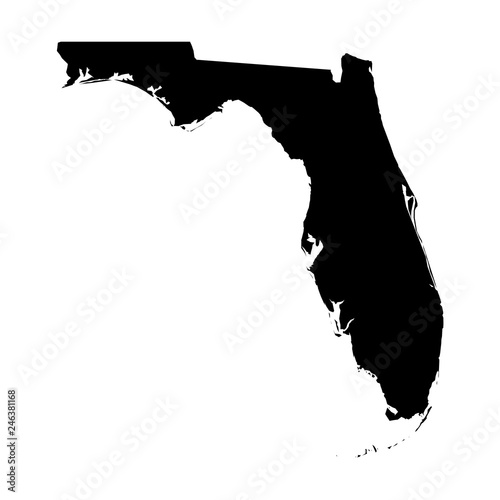 Florida, state of USA - solid black silhouette map of country area. Simple flat vector illustration