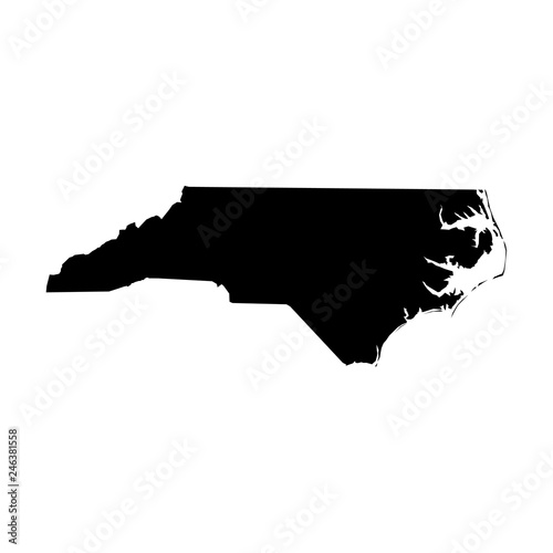 North Carolina, state of USA - solid black silhouette map of country area. Simple flat vector illustration
