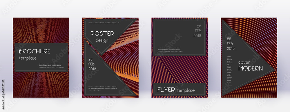 Black brochure design template set. Orange abstrac