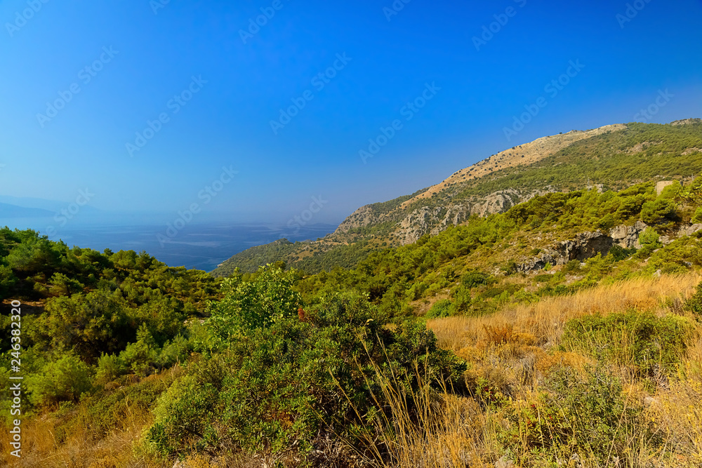 View of the green mountains and the sea, Turkey