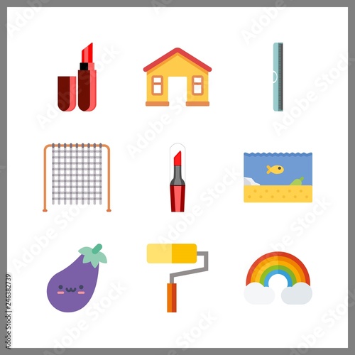 9 vibrant icon. Vector illustration vibrant set. eggplant and paint roller icons for vibrant works