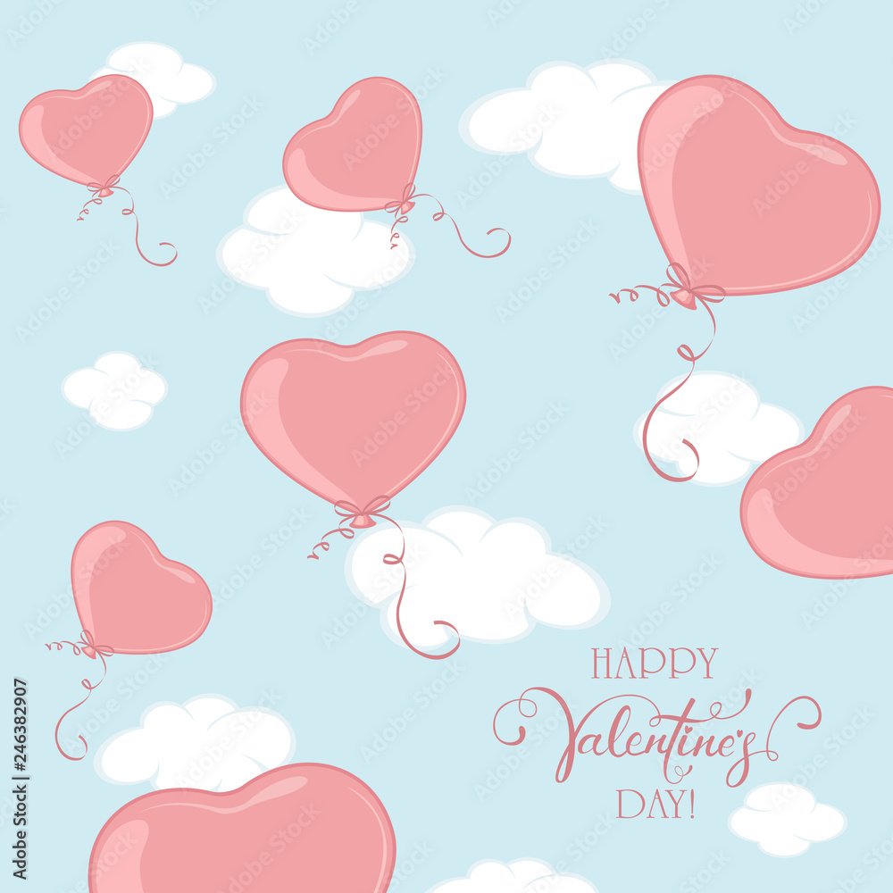 Valentine Balloons in the Form of Heart on Sky Background