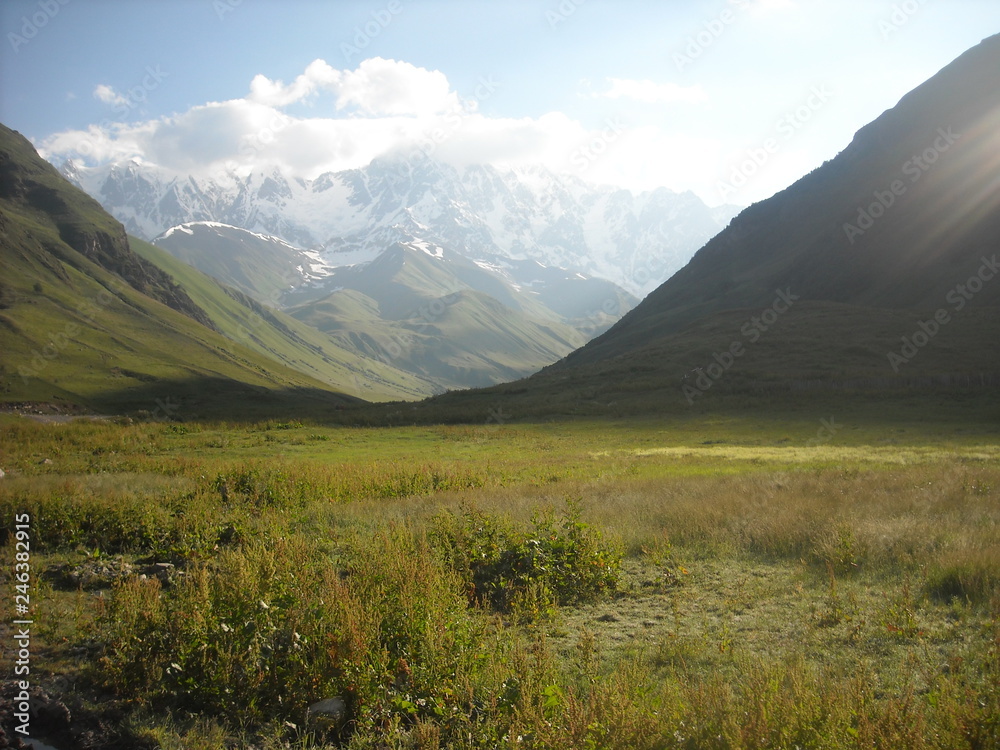 Caucasus Mountains. Day. Georgia. - obrazy, fototapety, plakaty 