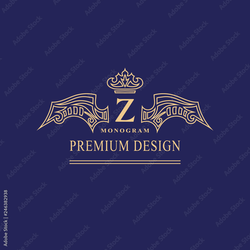Monogram design elements, graceful template. Calligraphic elegant line art logo design. Capital Letter emblem sign Z for Royalty, business card, Boutique, Hotel, Heraldic, Jewelry. Vector illustration