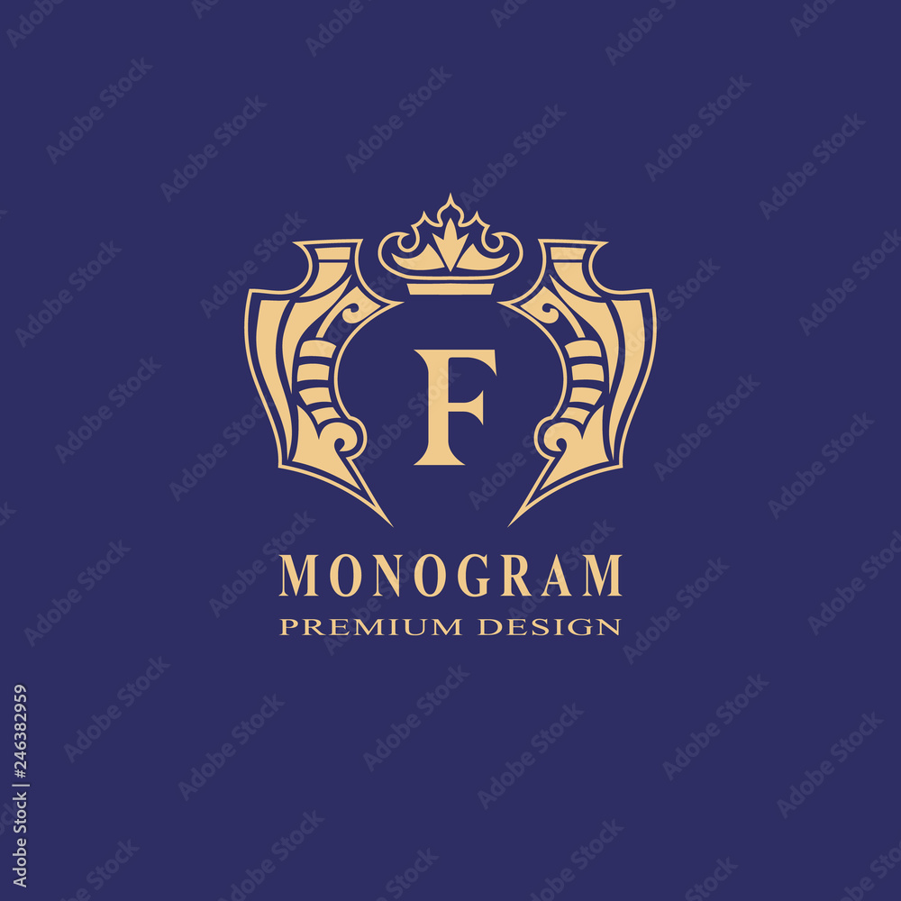 Monogram design elements, graceful template. Calligraphic elegant line art logo design. Capital Letter emblem sign F for Royalty, business card, Boutique, Hotel, Heraldic, Jewelry. Vector illustration Monogram design elements, graceful template. Calligraphic elegant line art logo design. Capital Letter emblem sign F for Royalty, business card, Boutique, Hotel, Heraldic, Jewelry. Vector illustration