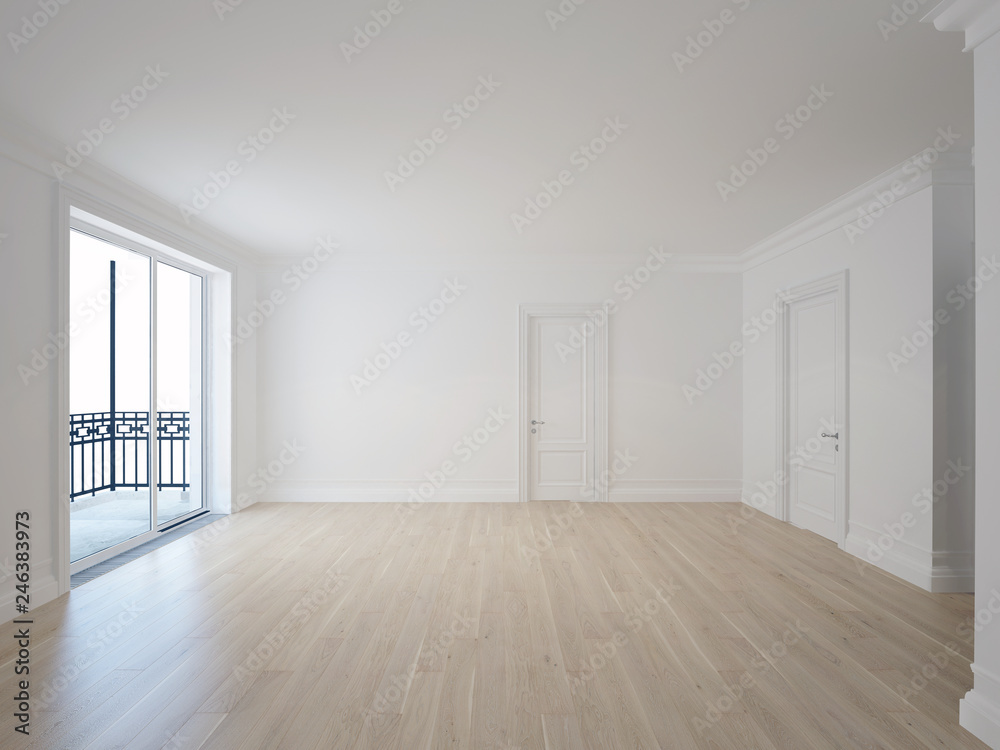 White room with balcony in new home - 3D image White room with balcony in new home - 3D image