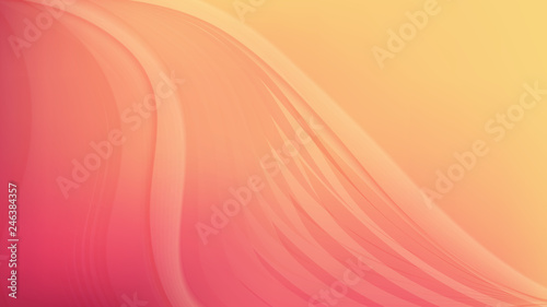 Horizontal abstract gradient background with wavy blurred shapes. Wallpaper template is soft coral color. Vector illustration.