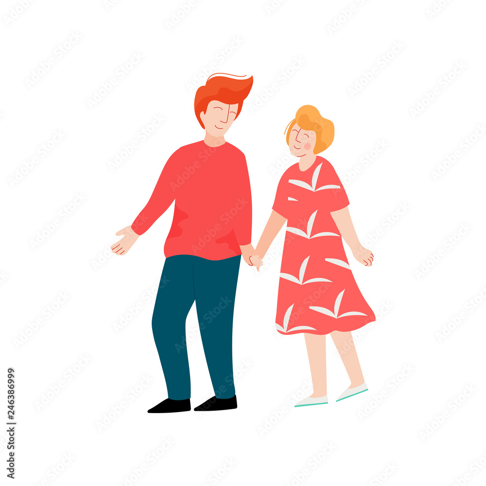 Romantic Couple Walking Holding Hands, Happy Lovers on Date Vector Illustration Romantic Couple Walking Holding Hands, Happy Lovers on Date Vector Illustration