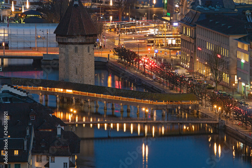 Luzern by night, mit Kappelbrücke, Luzern, Schweiz