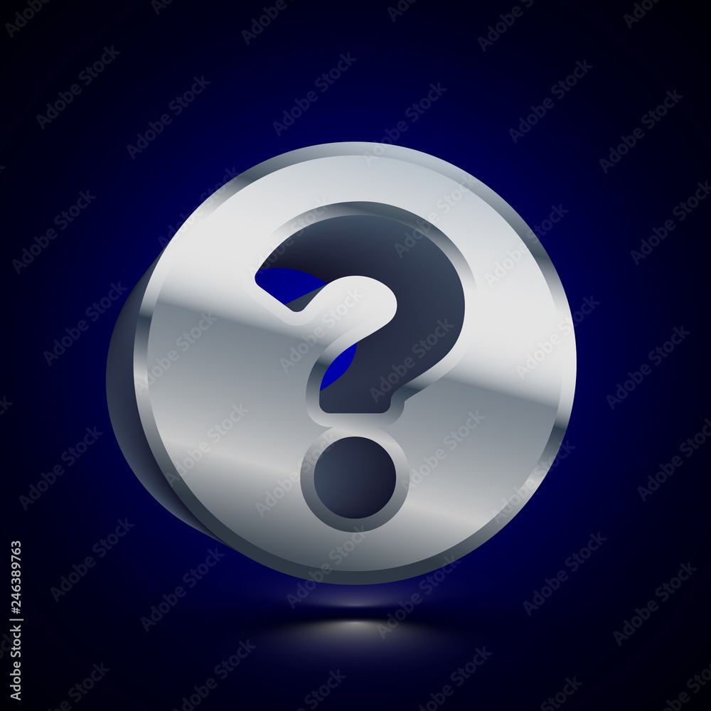 3D stylized Question icon. Silver vector icon. Isolated symbol illustration on dark background. 3D stylized Question icon. Silver vector icon. Isolated symbol illustration on dark background.