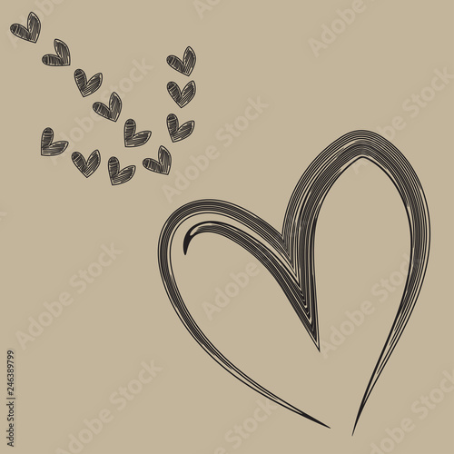 Hand drawing heart shape with a group of heart shape like arrow. Easy vector design for Valentine's day greeting card.