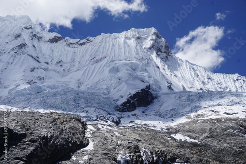 Snow and glacier capped mountain of Cordillera Blanca  Andes Mountains  Peru