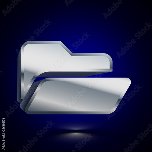 3D stylized Opened Folder icon. Silver vector icon. Isolated symbol illustration on dark background.