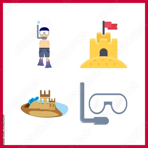 4 swimming icon. Vector illustration swimming set. aqualung and sand castle icons for swimming works