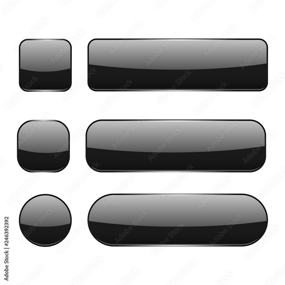 Black glass buttons. Web 3d shiny icons set Black glass buttons. Web 3d shiny icons set