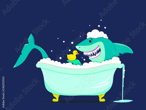 Funny shark takes a bath