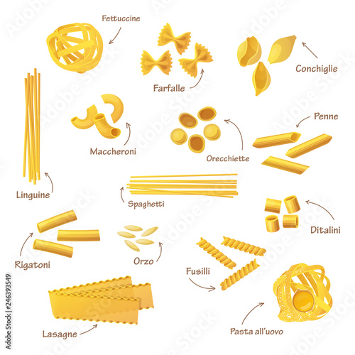 Set of isolated pasta or food for cooking photo