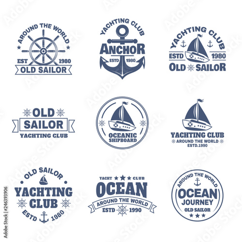 Set of isolated logo with boat or ship, yacht