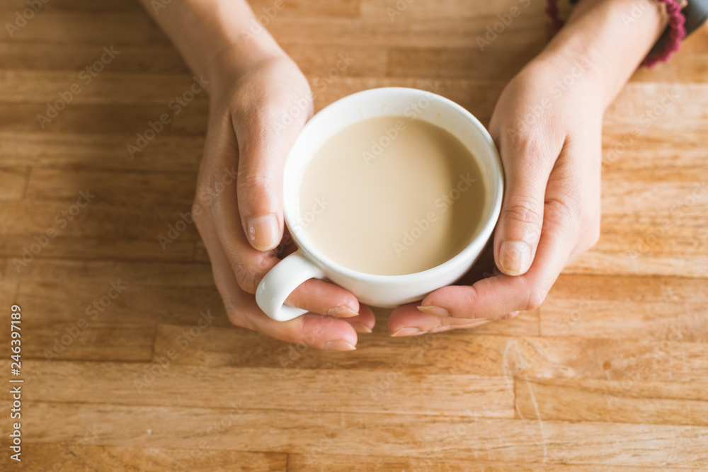 woman hold a cup a coffee woman hold a cup a coffee