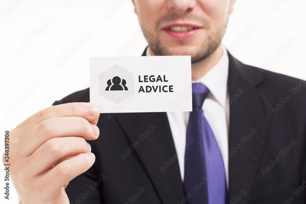 Business, technology, internet and networking concept. Young entrepreneur showing keyword: legal advice Business, technology, internet and networking concept. Young entrepreneur showing keyword: legal advice