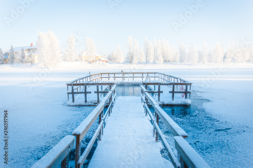 Very cold day at ice swimming place. Photo from Sotkamo, Finland.