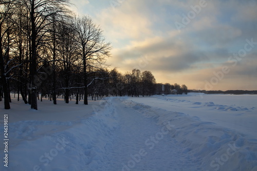Peterhof, fountains and park in winter