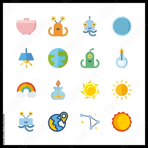 16 glow icon. Vector illustration glow set. planet earth and constellation icons for glow works