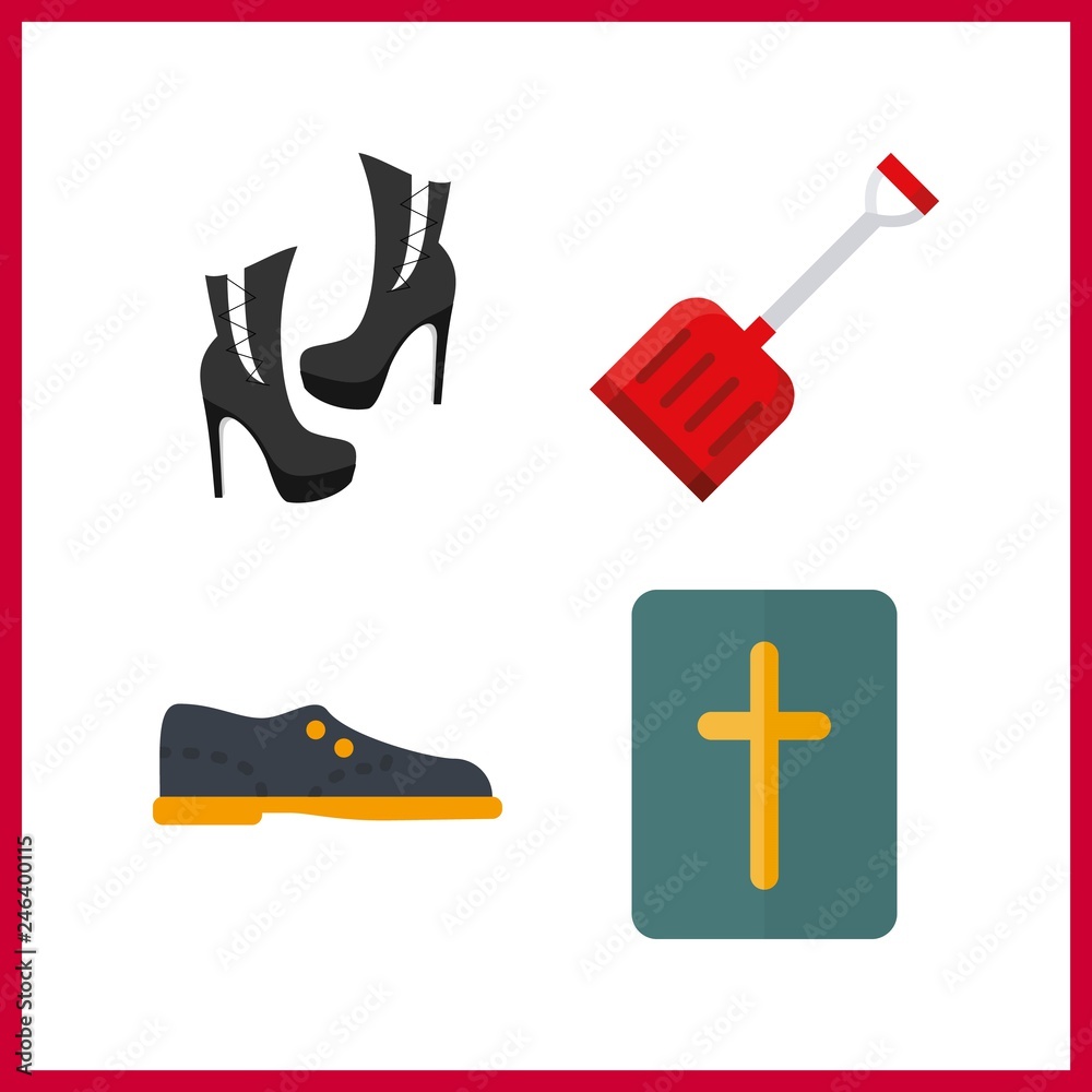 4 new icon. Vector illustration new set. shoe and shovel icons for new works 4 new icon. Vector illustration new set. shoe and shovel icons for new works