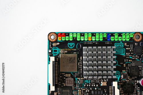 Small single-board computer with USB, Ethernet, HDMI, GPIO and radiator installed