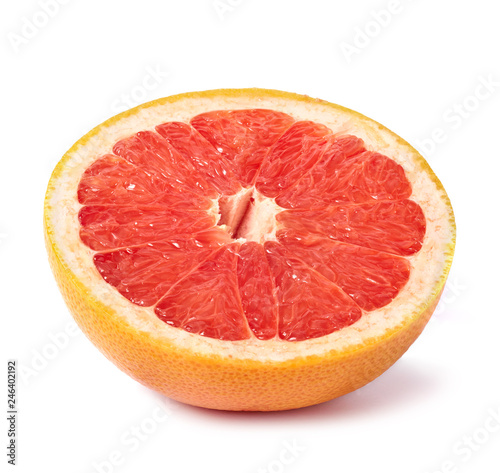 Sliced fresh, ripe grapefruit isolated on white background. 