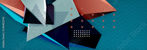 3d triangular shapes geometric background. Origami style pattern with triange shapes for decorative design. Poster design. Line design. Modern presentation template