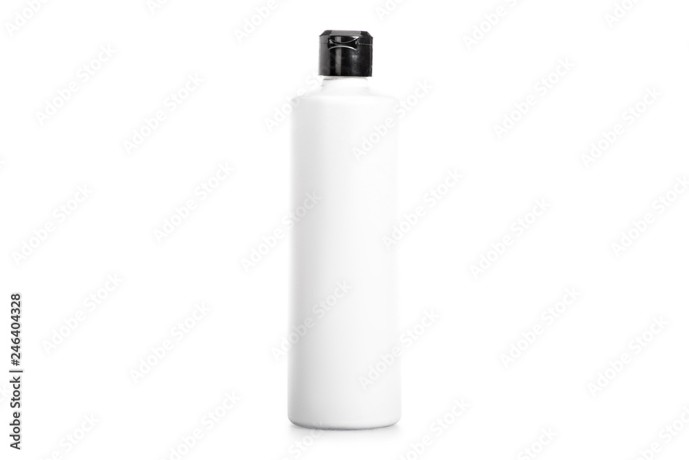 Studio shot of shampoo bottle with black cap isolated on white Studio shot of shampoo bottle with black cap isolated on white