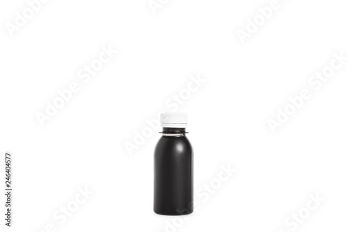 Close up shot of plastic bottle isolated on white background