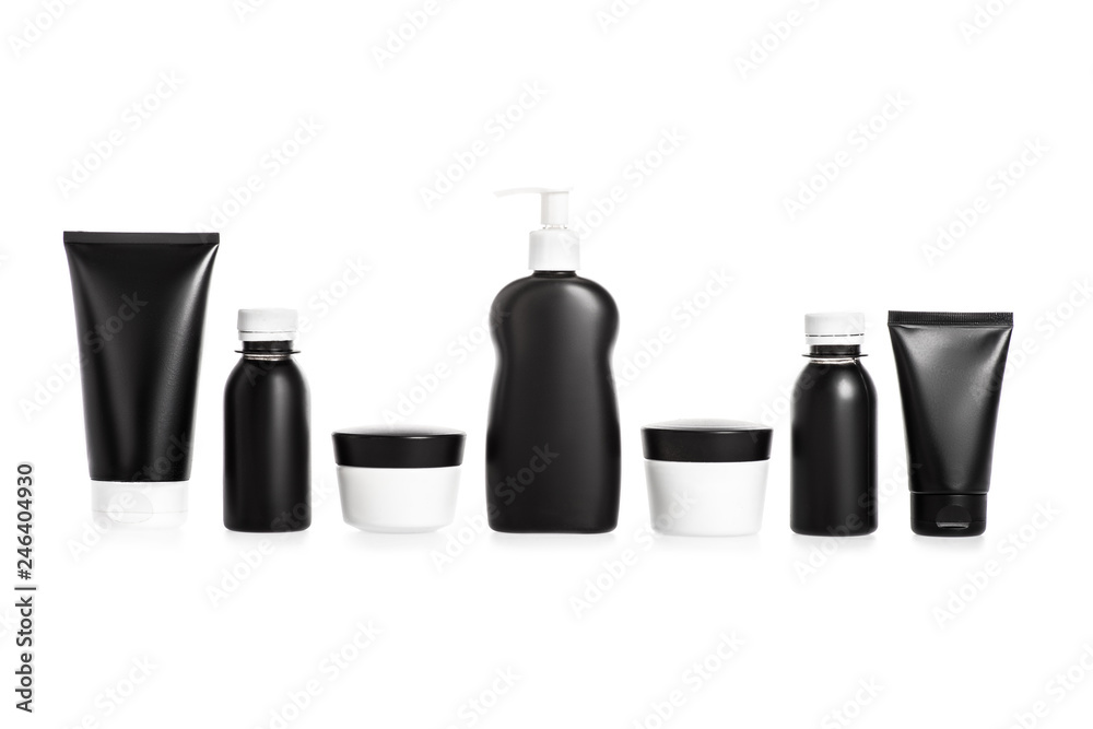 Studio shot of various cosmetic containers isolated on white Studio shot of various cosmetic containers isolated on white