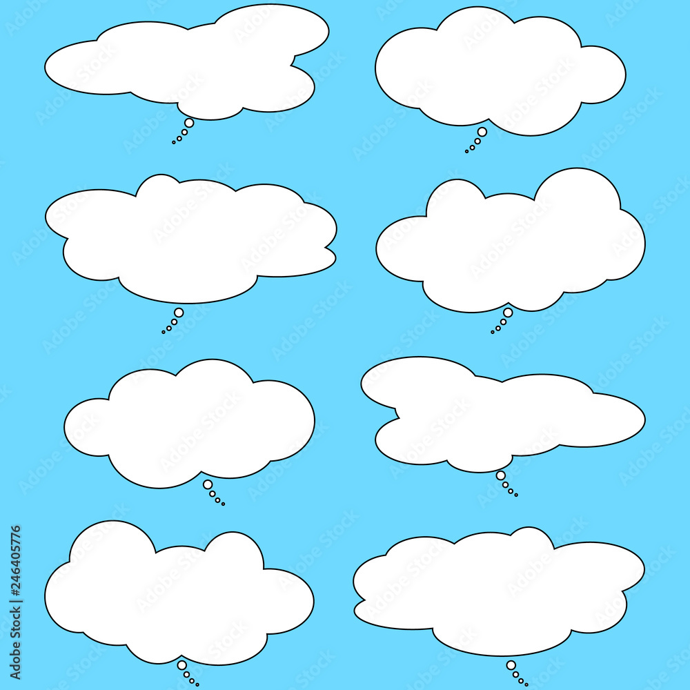 Bubbles speech. Empty comic. Text cloud. Conversation chat. Vector illustration. Vector bubbles speech set.