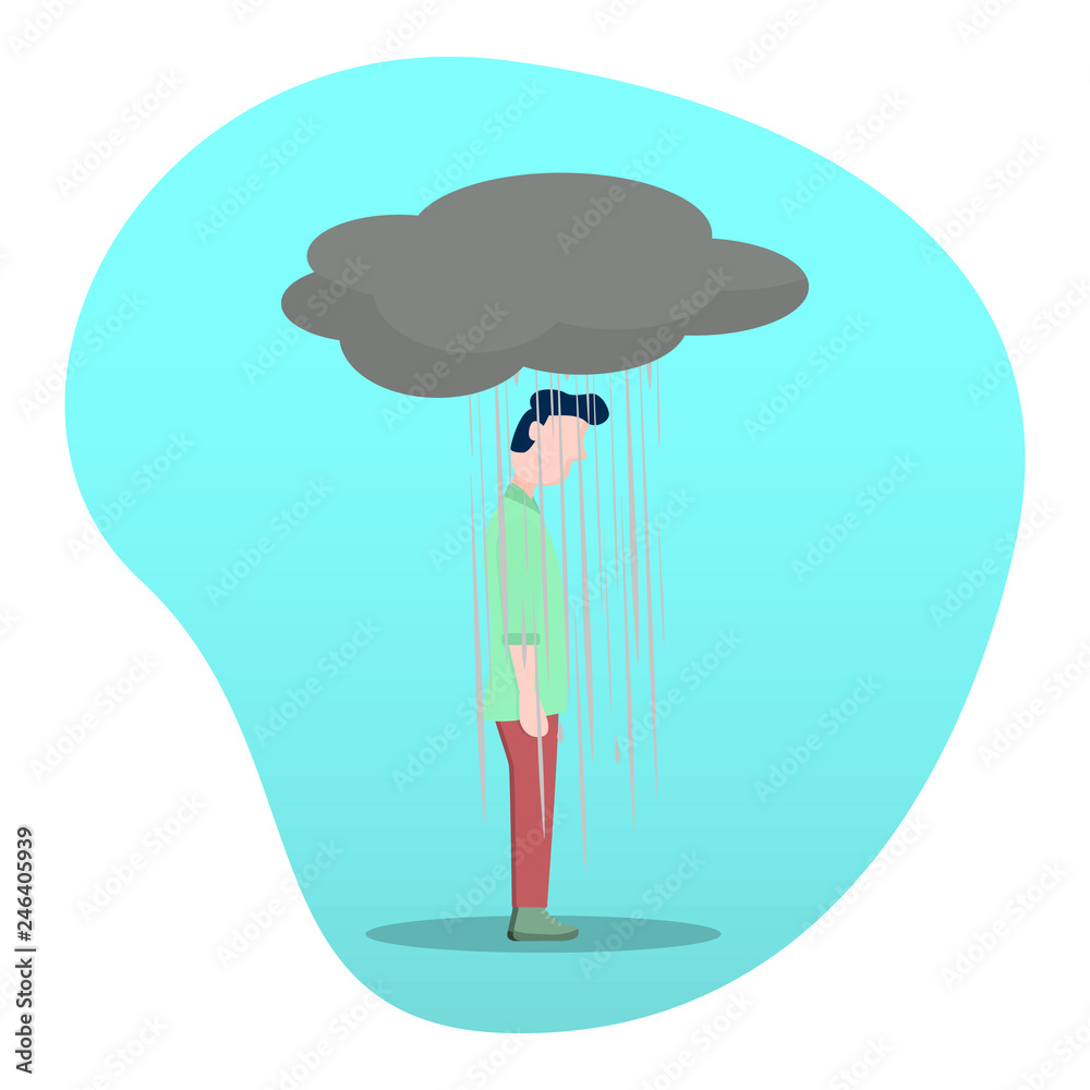 Unhappy guy. Mental disorder. Depressed man with a cloud of rain over his  head. Sad character. Vector flat cartoon illustration. Flat character.  Stock Illustration | Adobe Stock