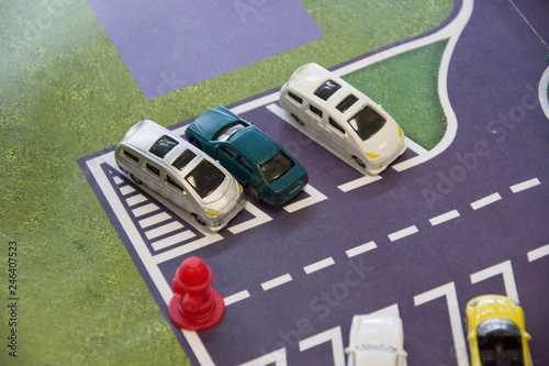 miniature toy car parking .