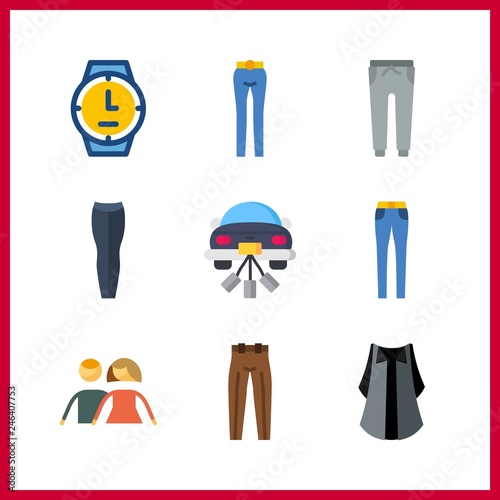 9 suit icon. Vector illustration suit set. wristwatch and blazer icons for suit works