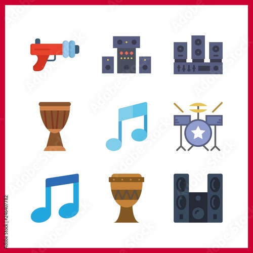 9 bass icon. Vector illustration bass set. drum set and blaster icons for bass works