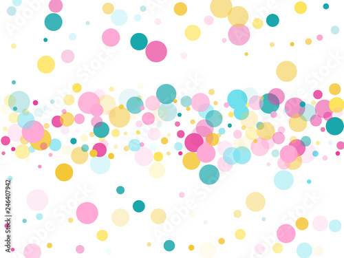 Memphis round confetti festive background in cyan blue, pink and yellow. Childish pattern vector.