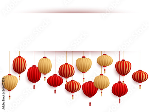 Chinese lanterns New Year card template. © SunwArt